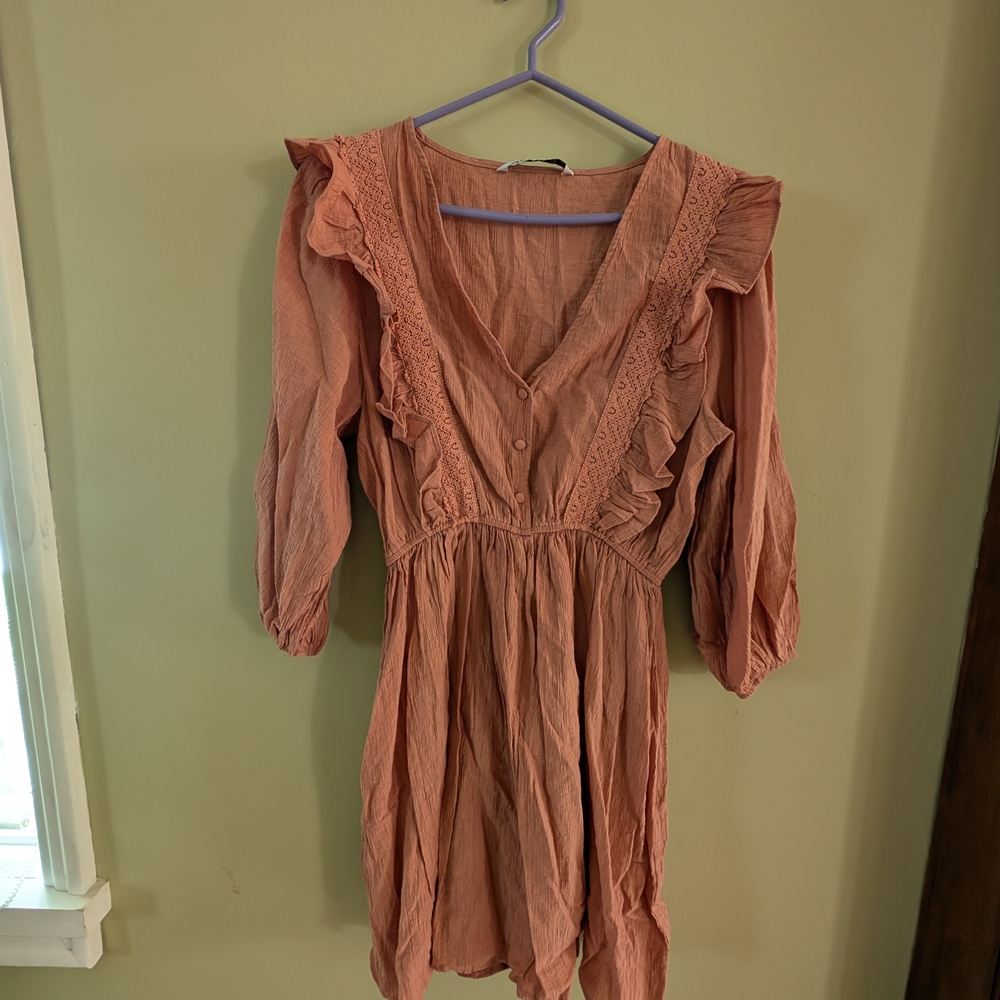 Zara Pink Ruffled Ruched Sundress